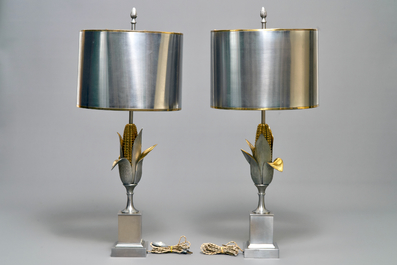 A pair of large signed Maison Charles corn lamps, ca. 1960